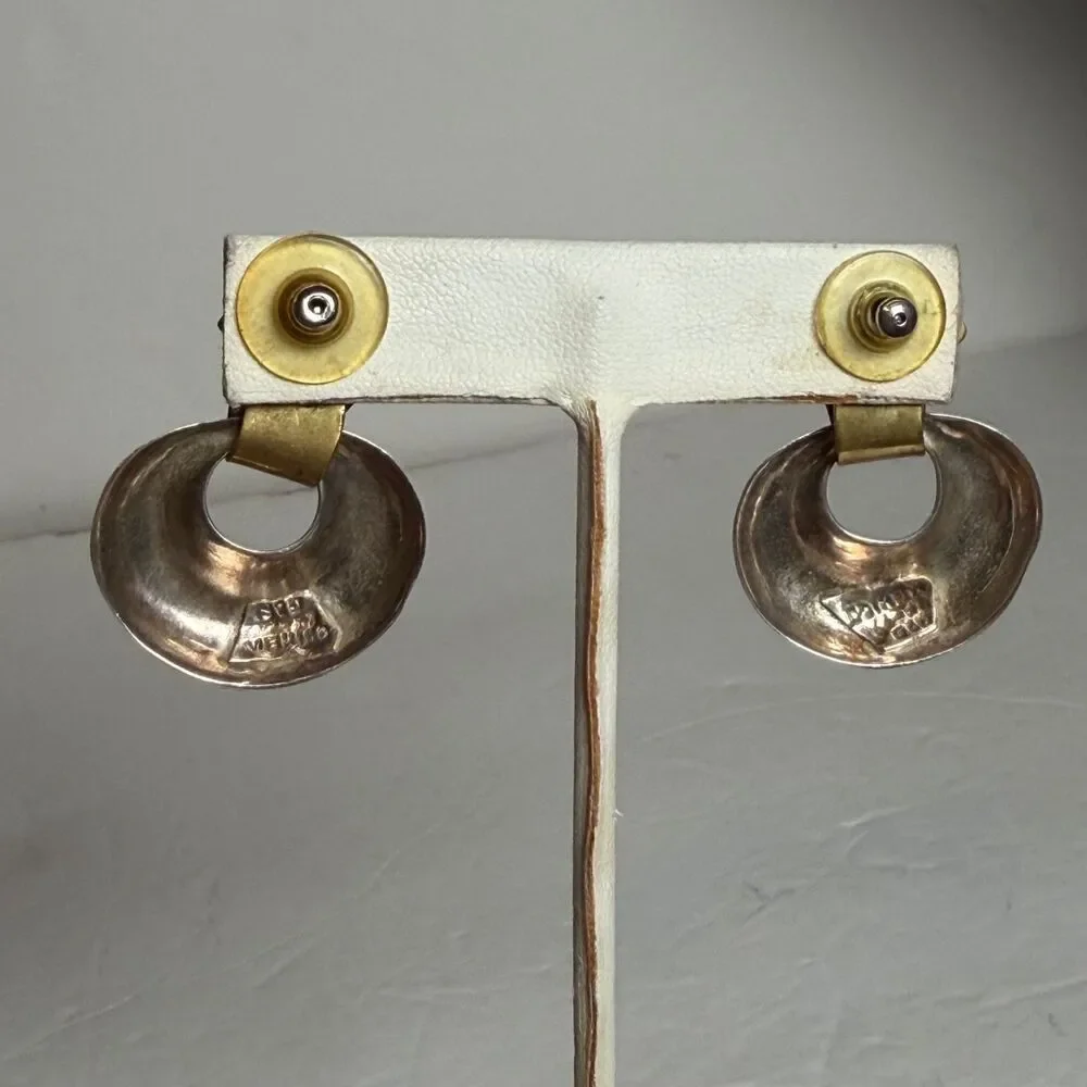 Vintage Mexico 925 Sterling Silver Brass Donut Post Earrings Modernist 16g
